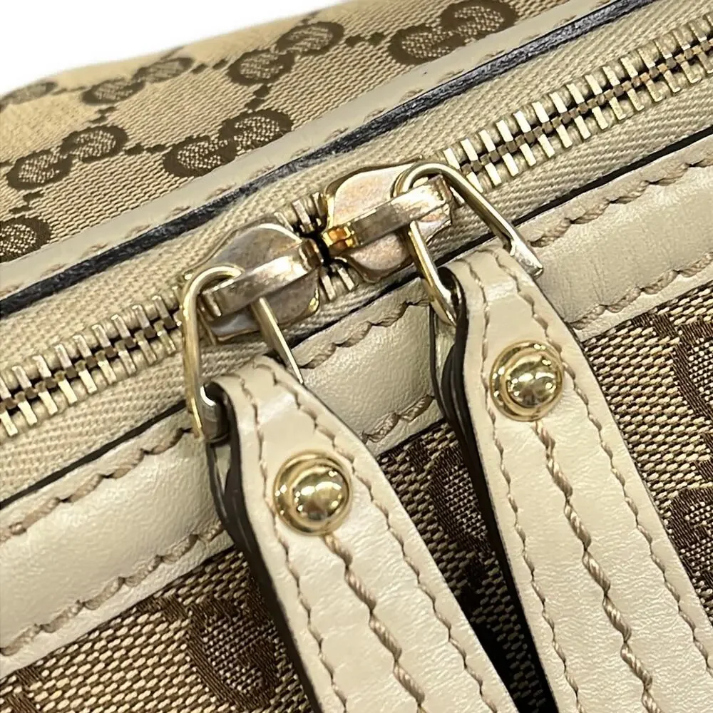 Gucci Handbag 247902 Dark Brown Beige Cream Jacquard Leather